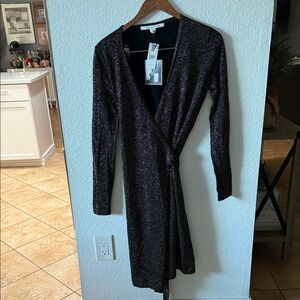 Diane Von Furstenberg Glittering Black Wrap Dress